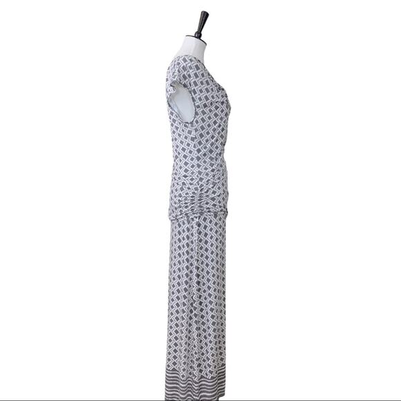 Max Studio Women's Gray White Maxi Skirt Drape Neck Shirred Top Set Size M/L - Picture 3 of 10